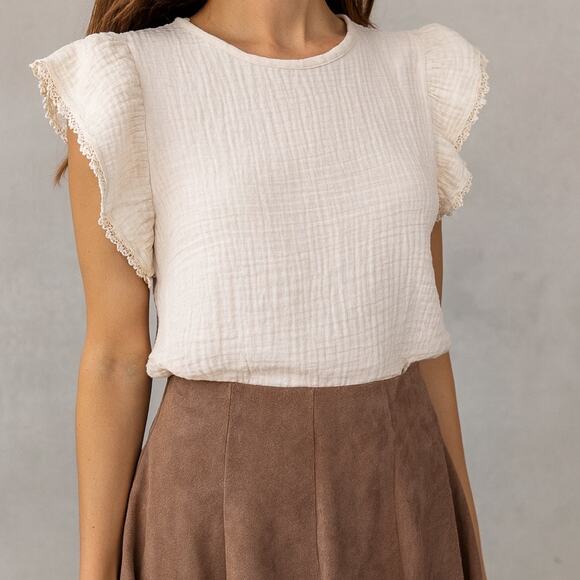 Hem & Thread Ivory Ruffle Sleeve Gauze Top Large NWOT Cotton Boho Cottagecore - Picture 2 of 9